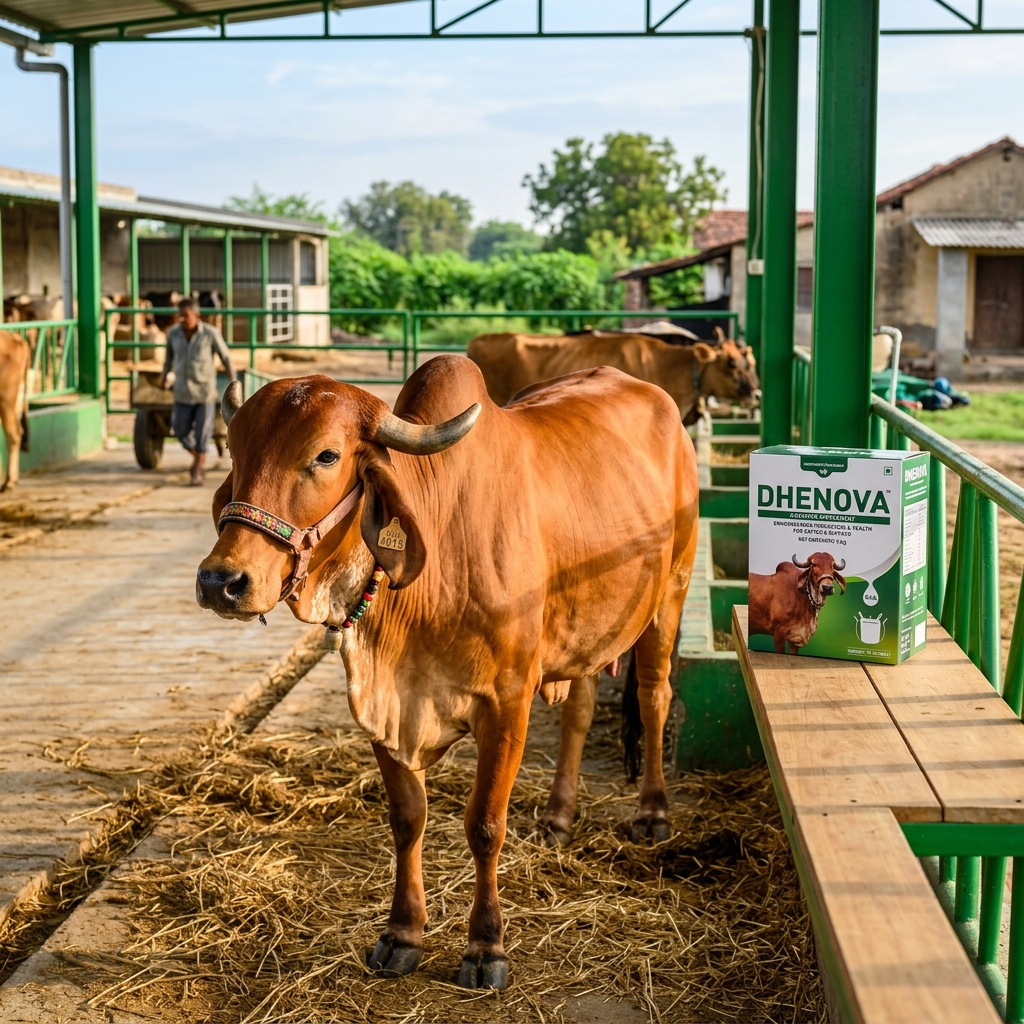 Healthy Gir cow with DHENOVA product